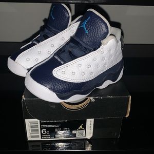 Jordan 13 retro, Size 6c babies, whit and dark powder blue